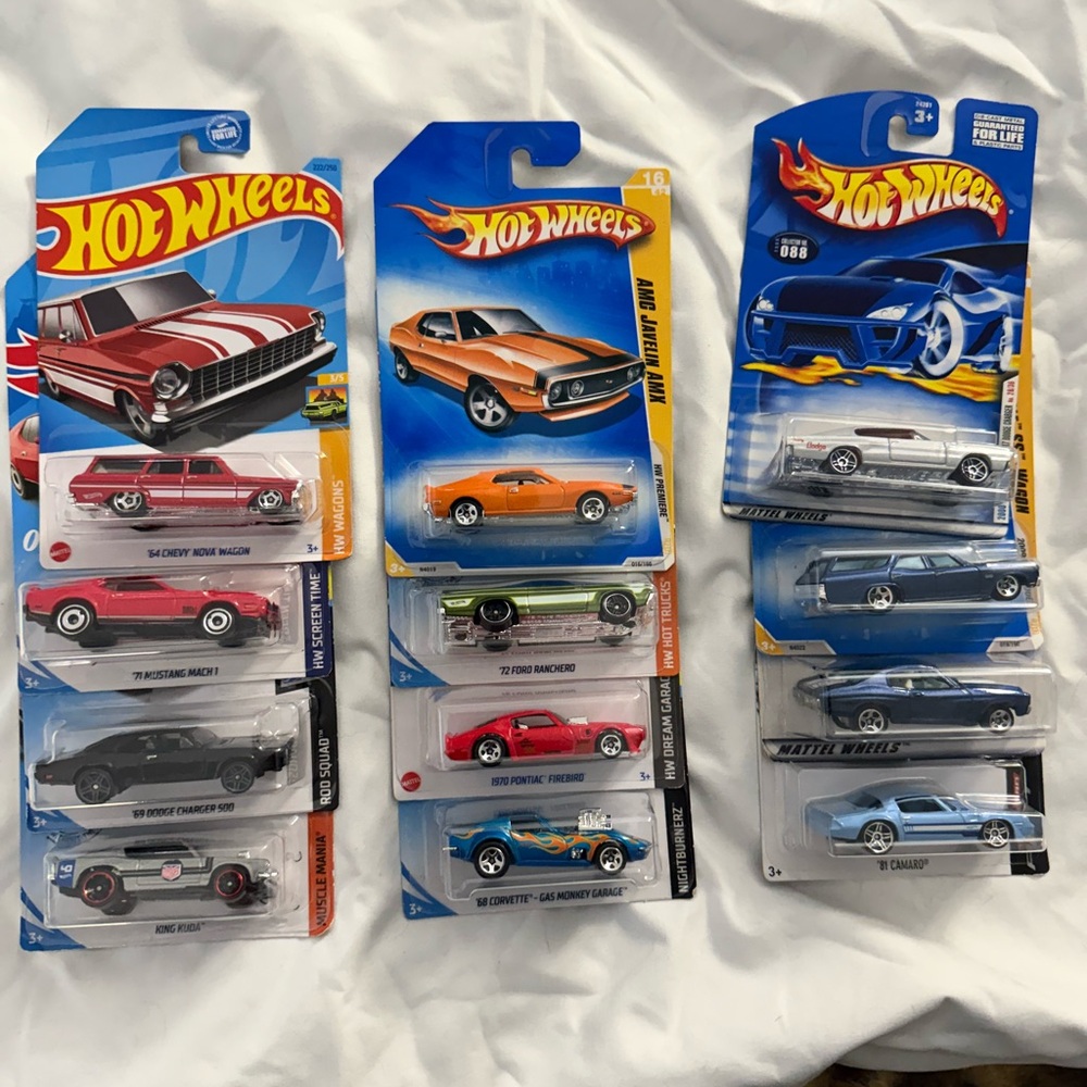 Hot Wheels Die-Cast Car Collection - Red, Orange, Blue